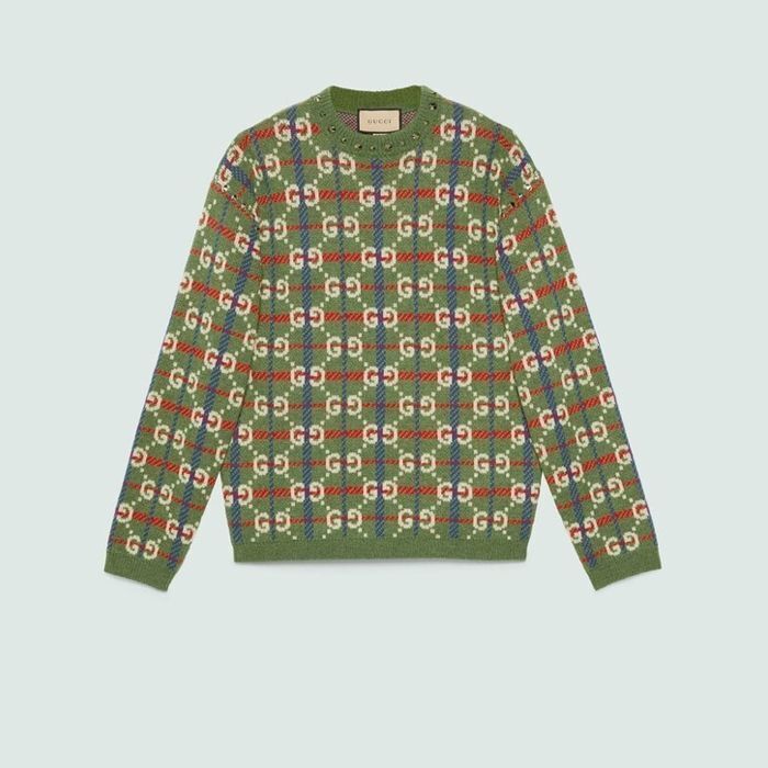GUCCI チェック ウールニット セーター スタッズ