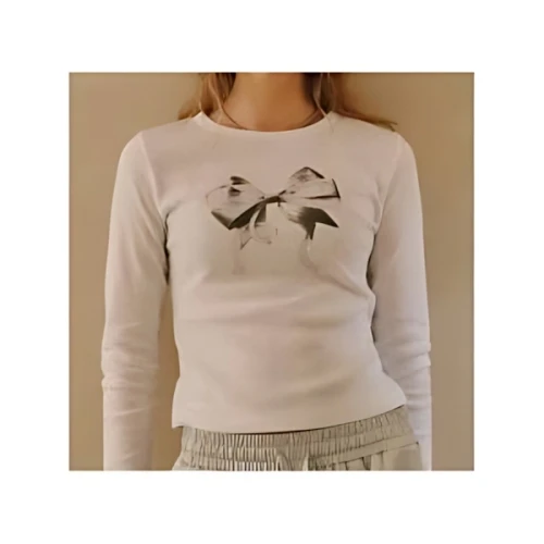 RONRON DOUBLE RIBBON SLIM CROP LONG SLEEVE