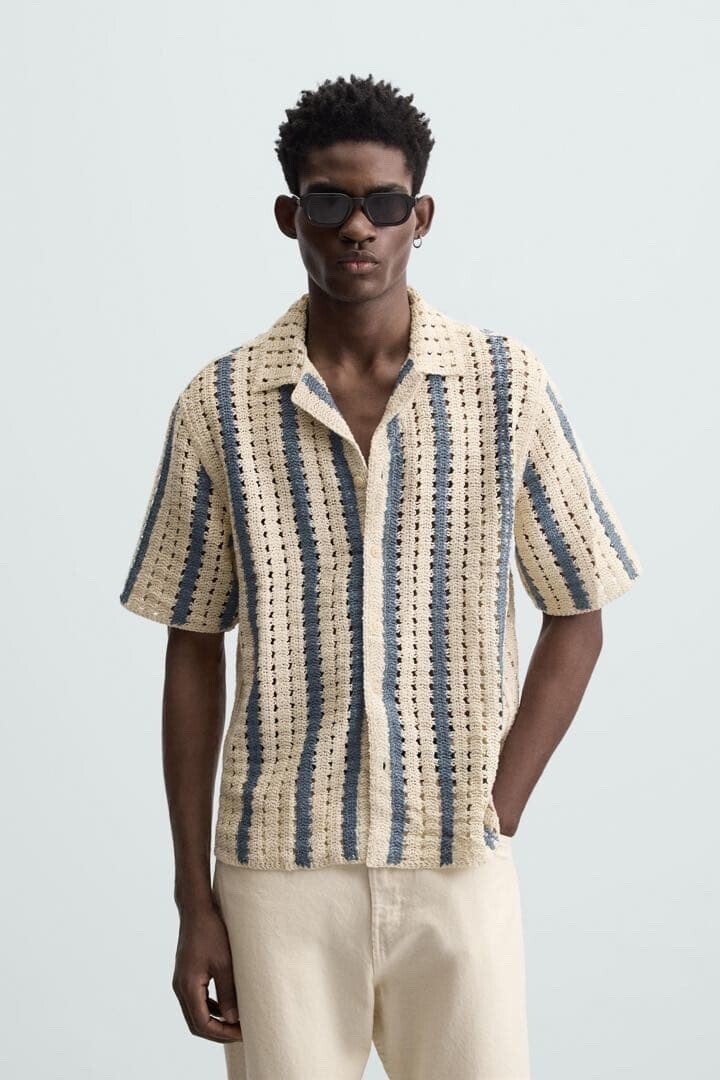 ZARA メンズテクスチャードクロシェシャツ