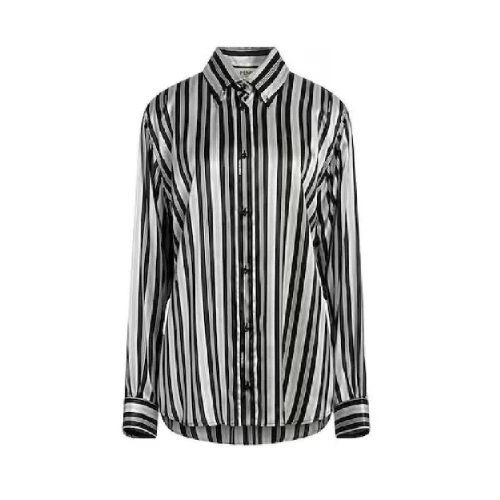 FENDI ブラック＆ホワイト ストライプシルク シャツ