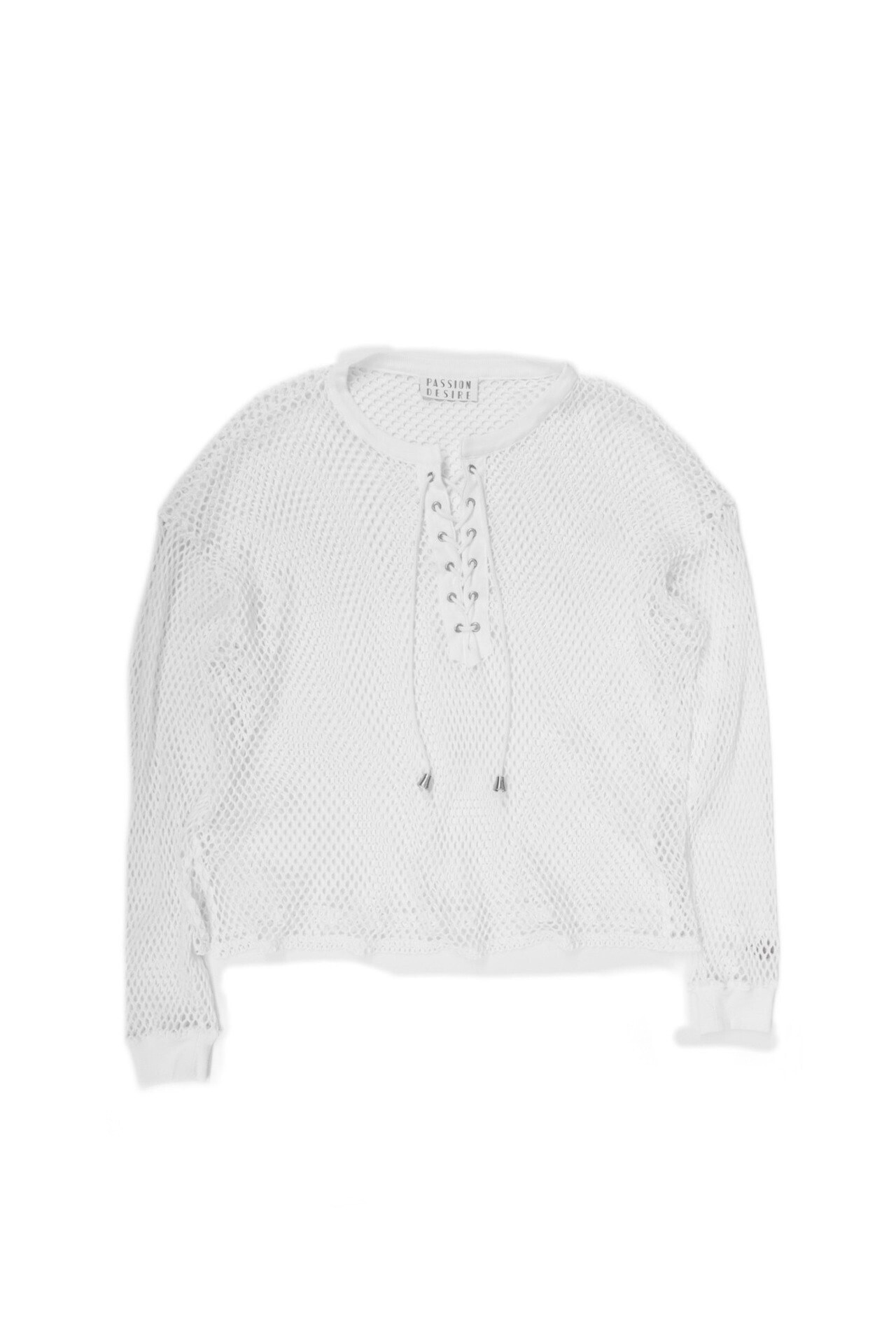 el conductorH COTTON LACEUP LONG SLEEVE MESH TOP