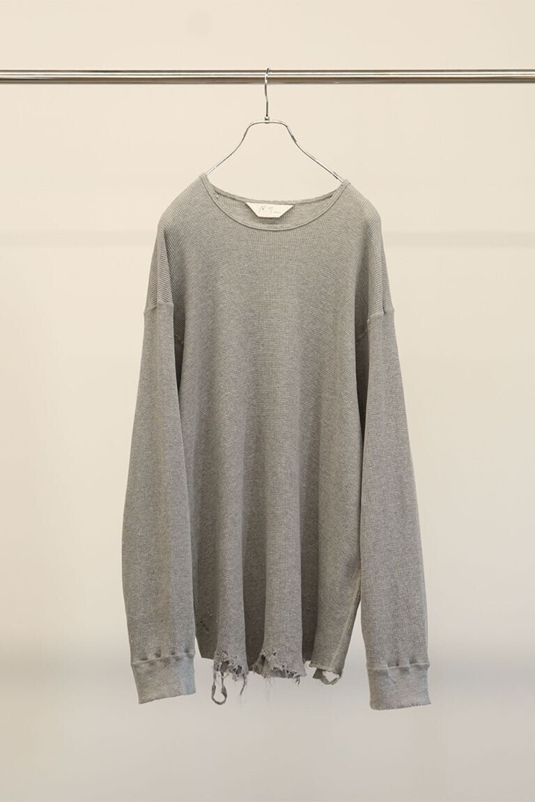 ANCELLM DAMAGE WAFFLE CREW LS T-SHIRT | GRAY | カットソー