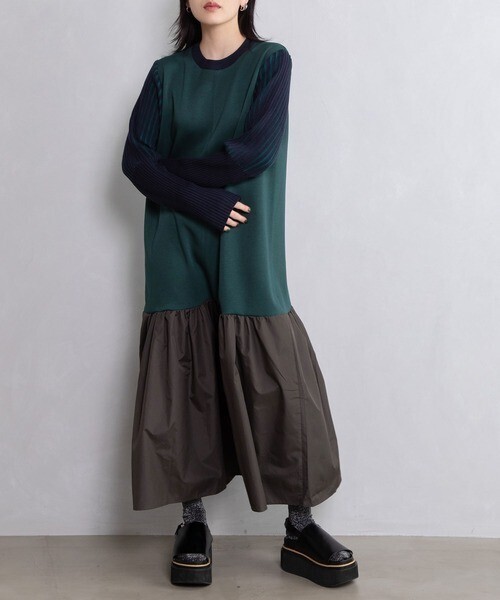 MARECHAL TERRE リブニットコンビネーションワンピース