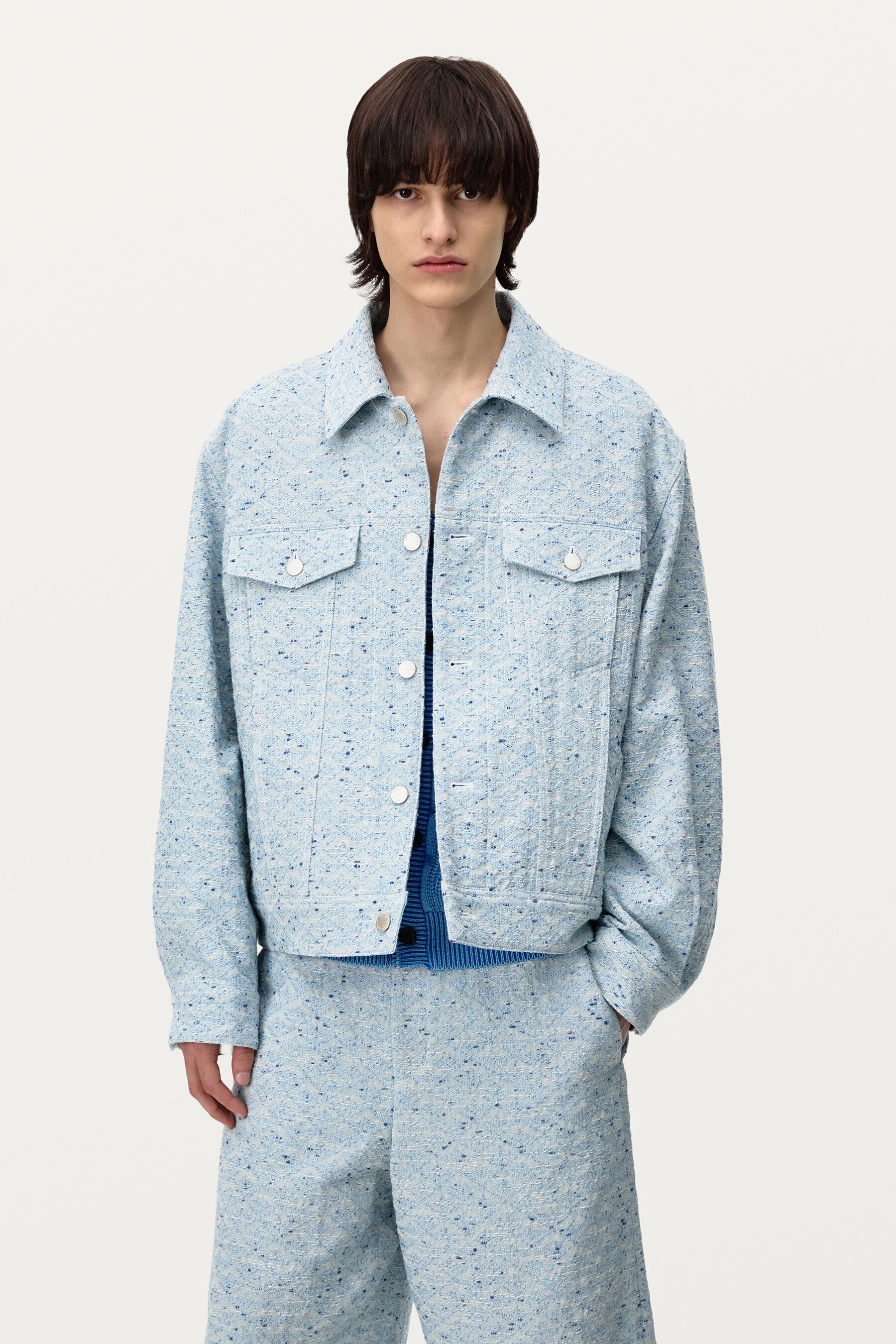 SOLID Blue Tweed Trucker Jacket