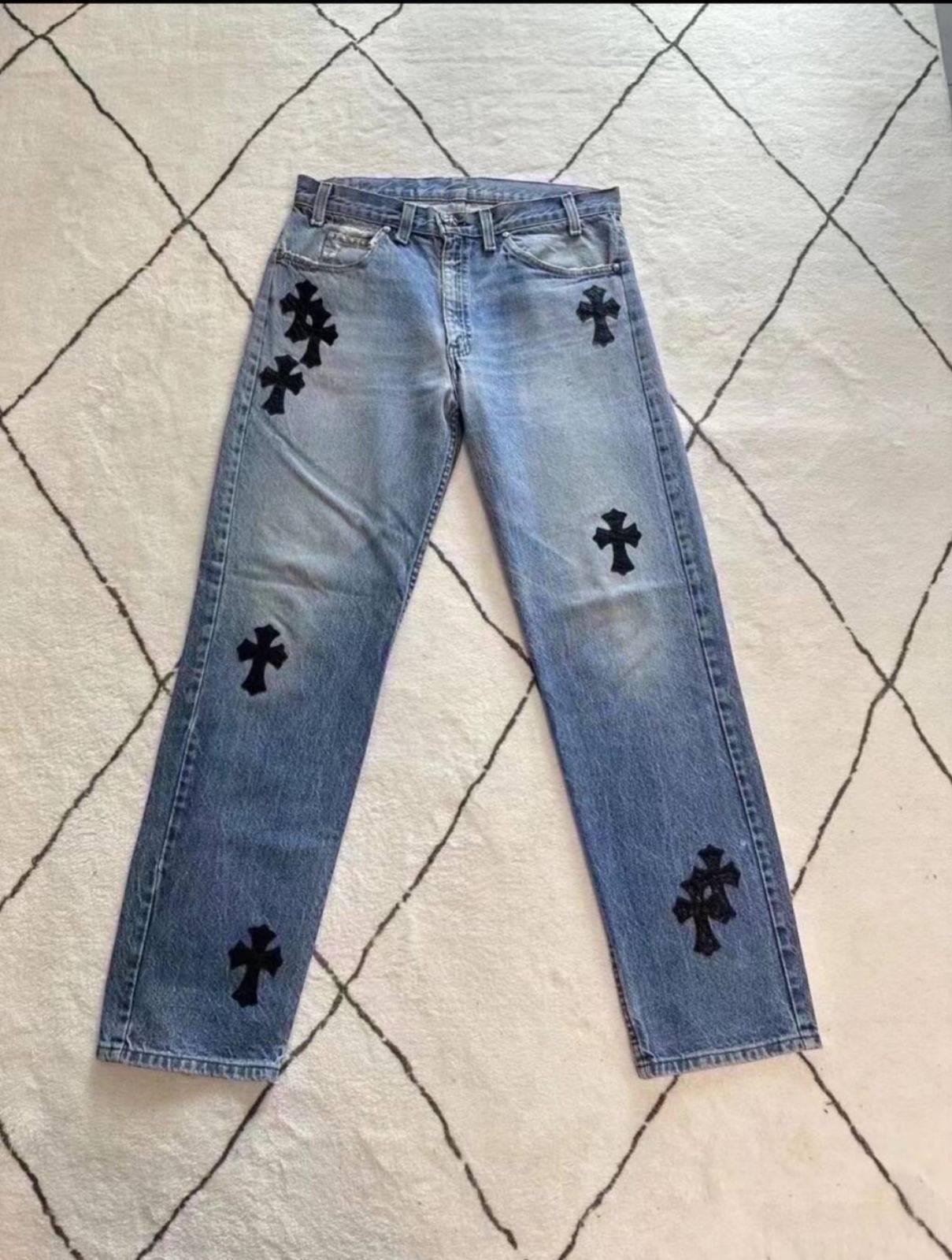 chromehearts クロムハーツ デニム クロコダイルレザー クロスパッチ