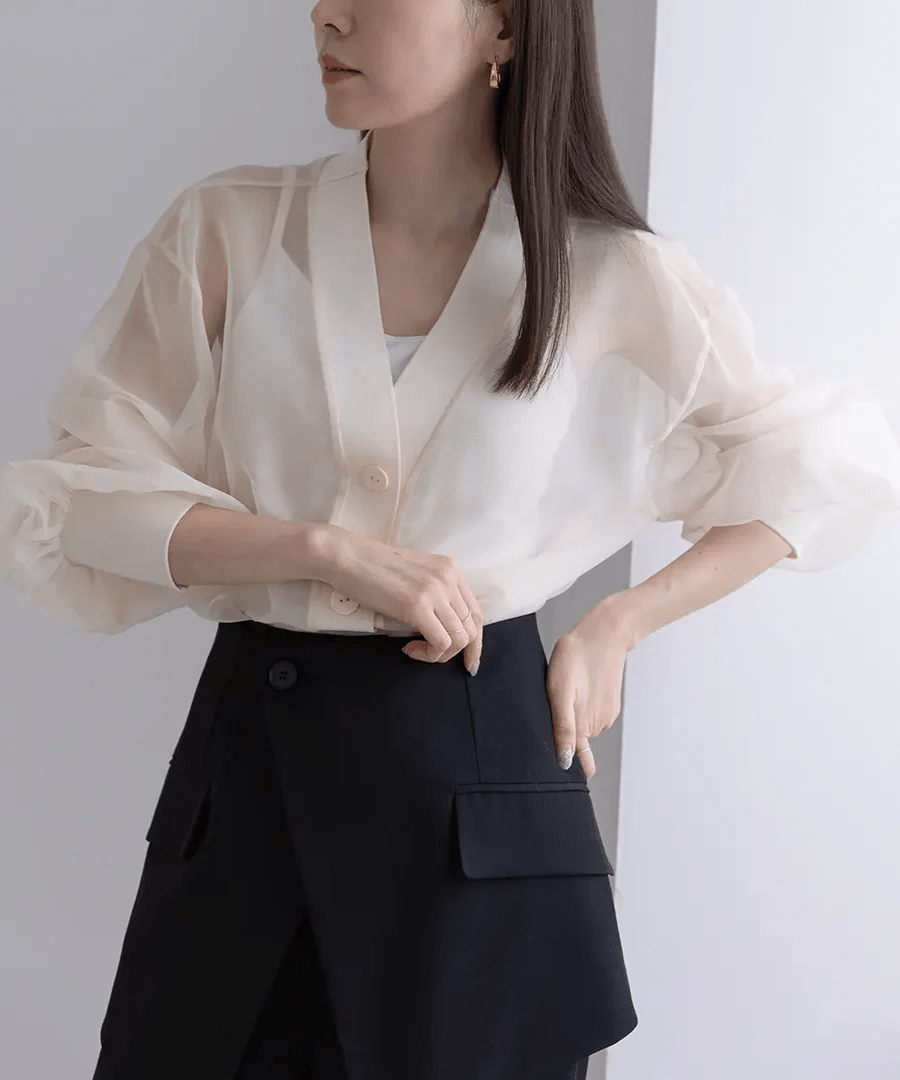Jolie Mallette Rib Design Sheer Cardigan