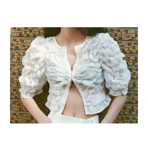 CLANE W FACE FLOWER JACQUARD SHIRRING TOPS