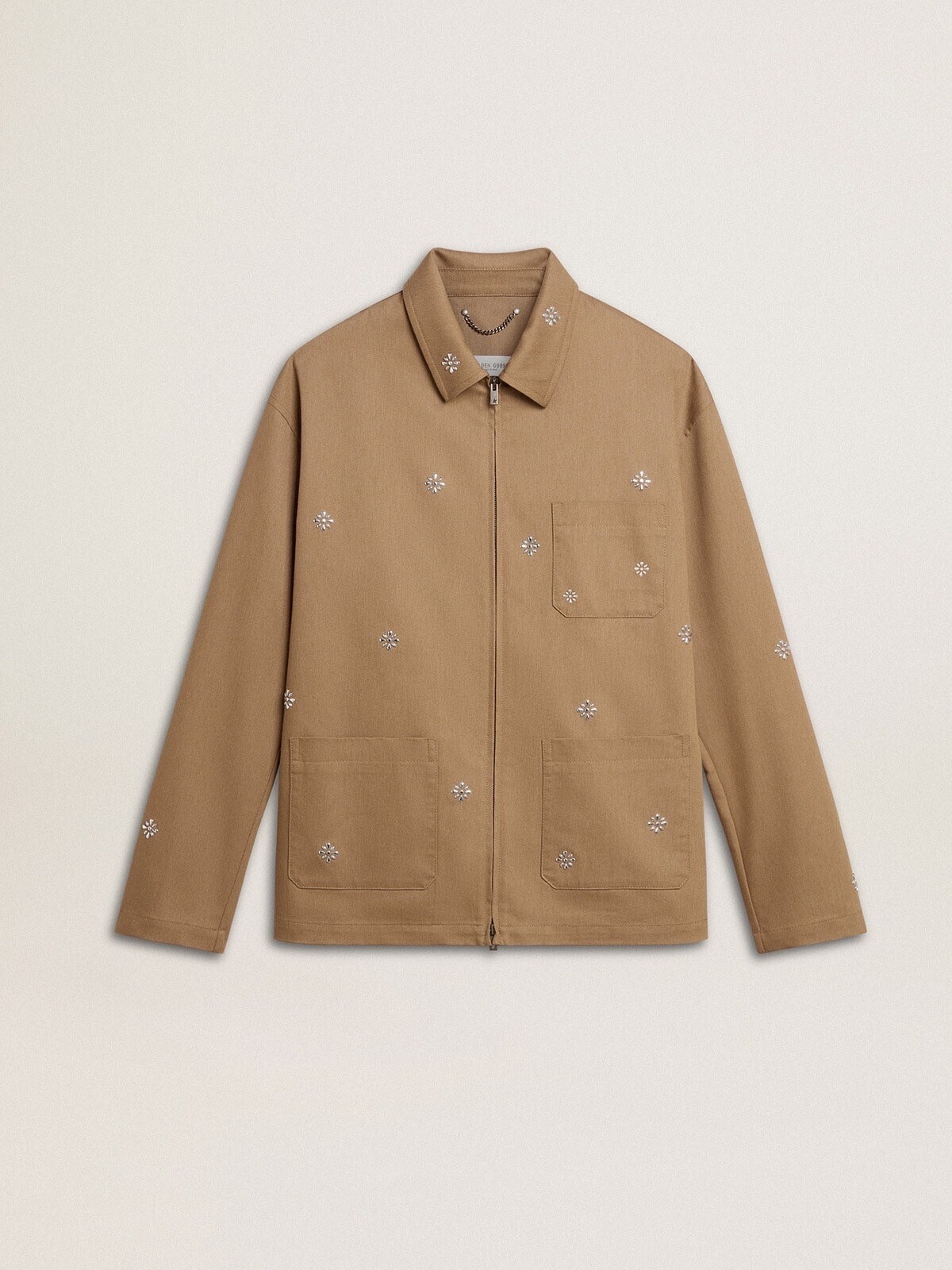 Golden Goose ジャケット メンズ（ベージュ） フラワーエンブロイダリー＆ファスナー