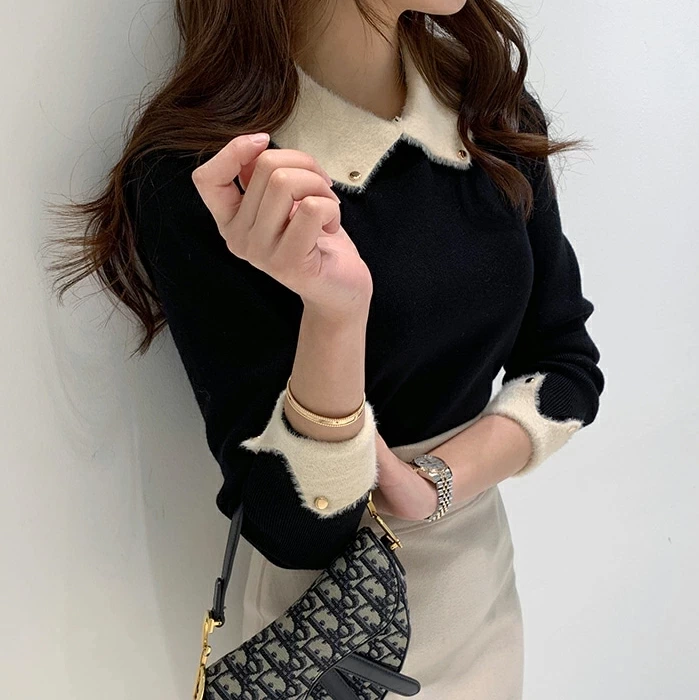 DHOLIC ファー配色カラーニット