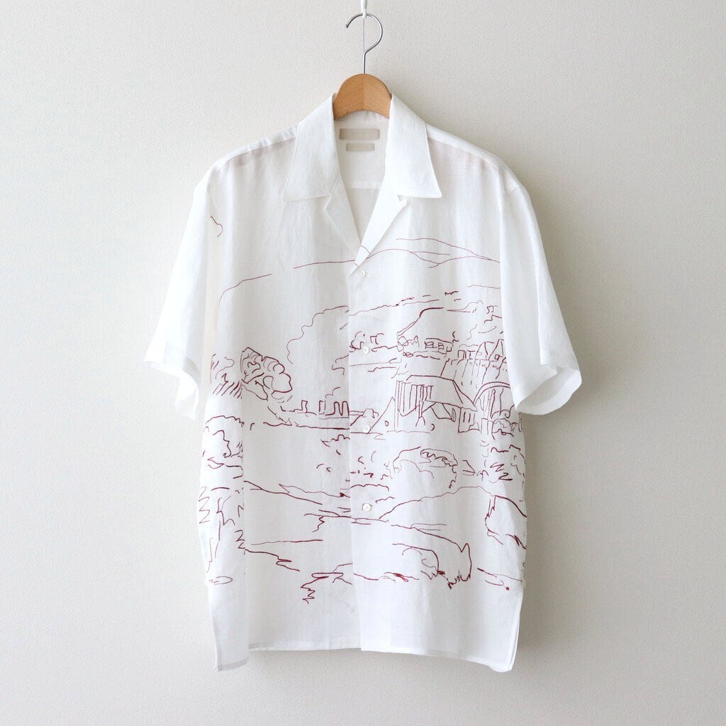 YOKE EMBROIDERY OPEN COLLAR SHIRT