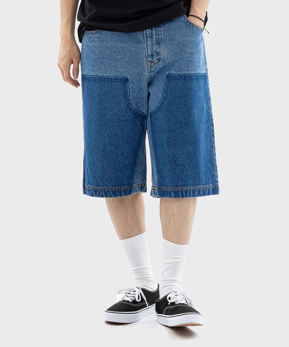 Dickies 페이크 더블니 데님 버뮤다 팬츠 Medium Blue