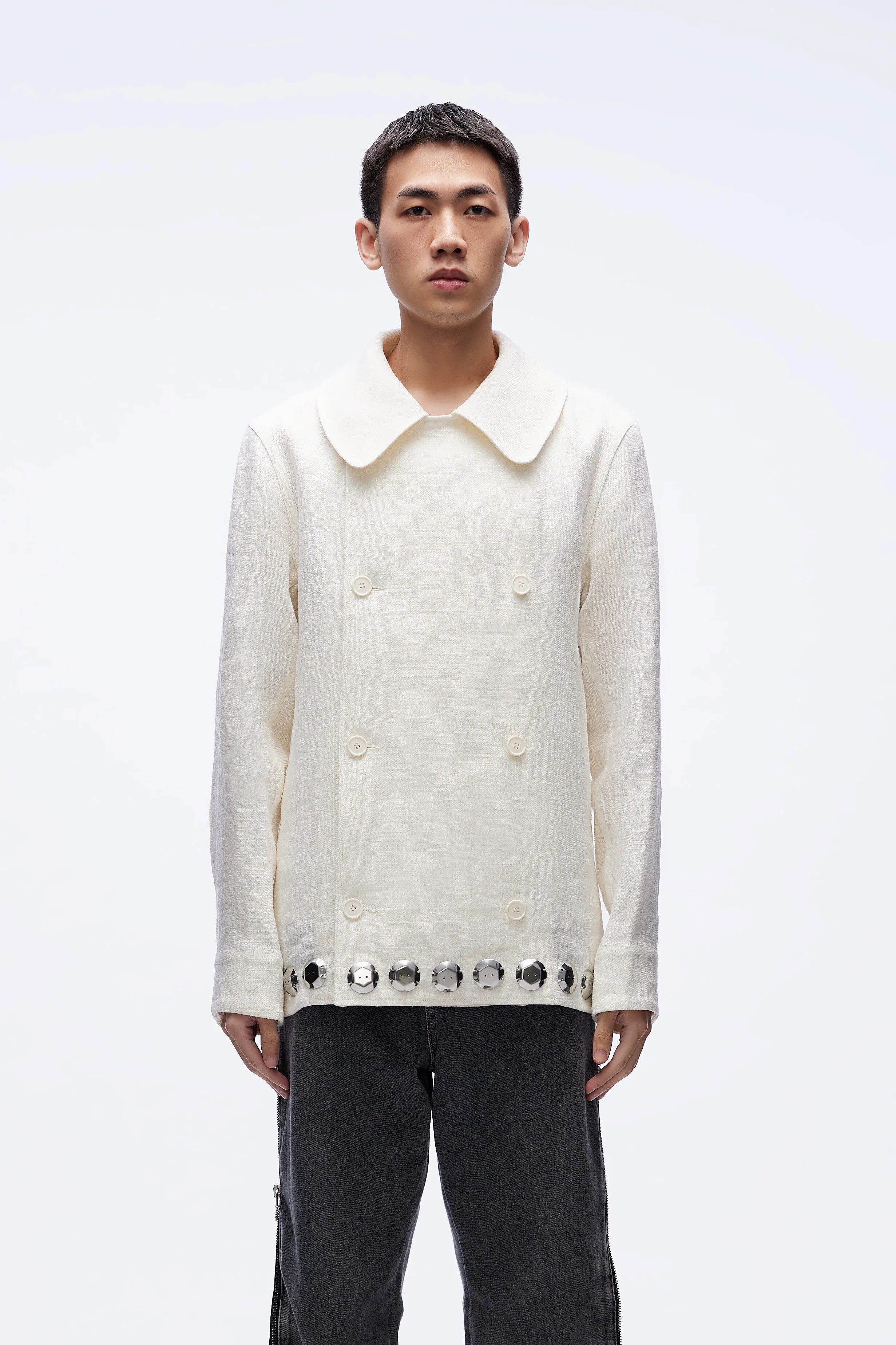 STEFAN COOKE LINEN P-COAT WITH PATCHES WHITE