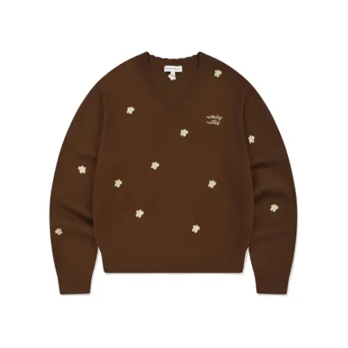 WACKY WILLY Lily Dot V-Neck Pullover Brown