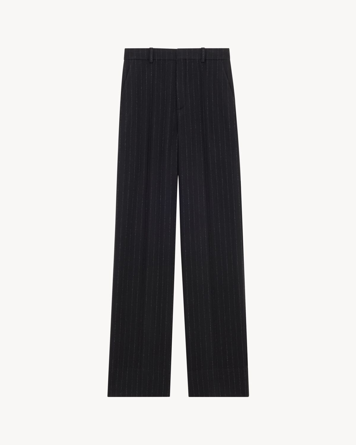 SAINT LAURENT ハイライズ ピンストライプ パンツ（ブラッシュドウール＆カシミヤフランネル）