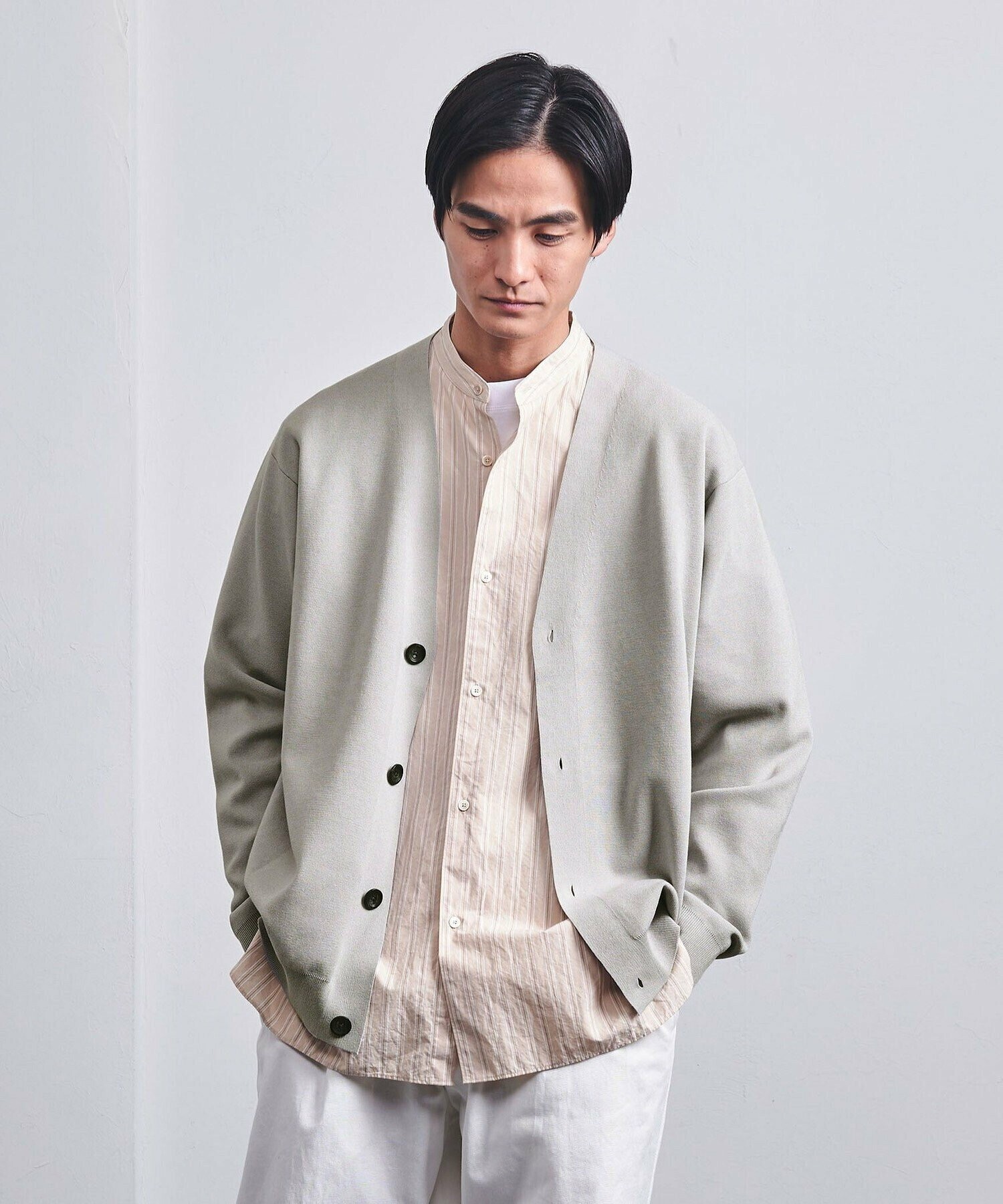 UNITED ARROWS 4シーズンズ ミラノリブ カーディガン ーウォッシャブルー