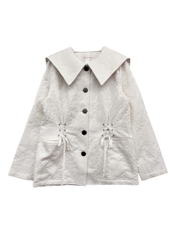 Honey mi Honey sailor collar lace up jacquard jacket