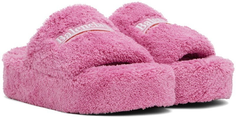 Balenciaga Pink Furry Platform Sandals