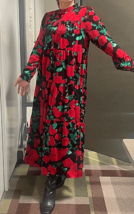 paulinebleu フラワープリント長袖ティアードワンピース