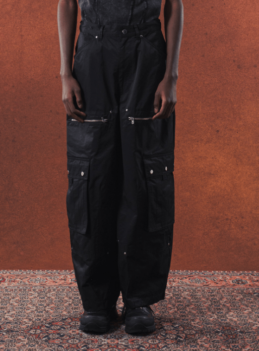TAUPE NYLON CONSTRUCTIVE WIDE PANTS