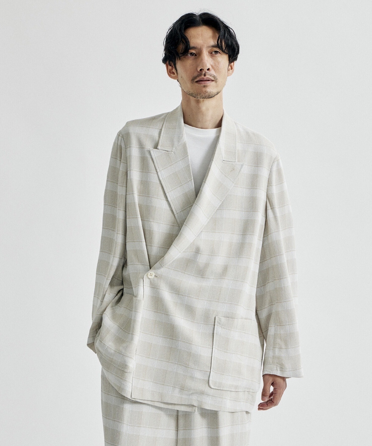 YOKE PLAID JACQUARD DOUBLE BREASTED BLAZER