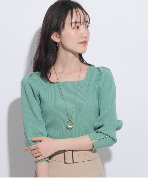 JUSGLITTY 7分袖スクエアネックニット