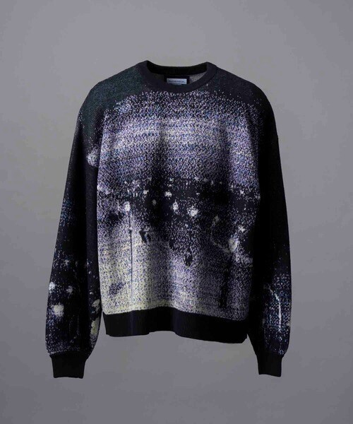 MAISON  SPECIAL Prime-Over Landscape Painting Crew Neck Knit Pullover