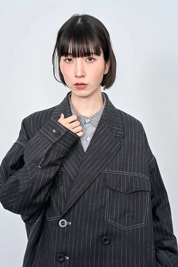 Nora Lily Pin Stripe Easy Double Jacket(UNISEX)-Navy