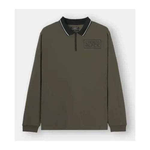 CRONOS CRONOS BLACK KNIT-NECK HALF ZIP L/S TEE