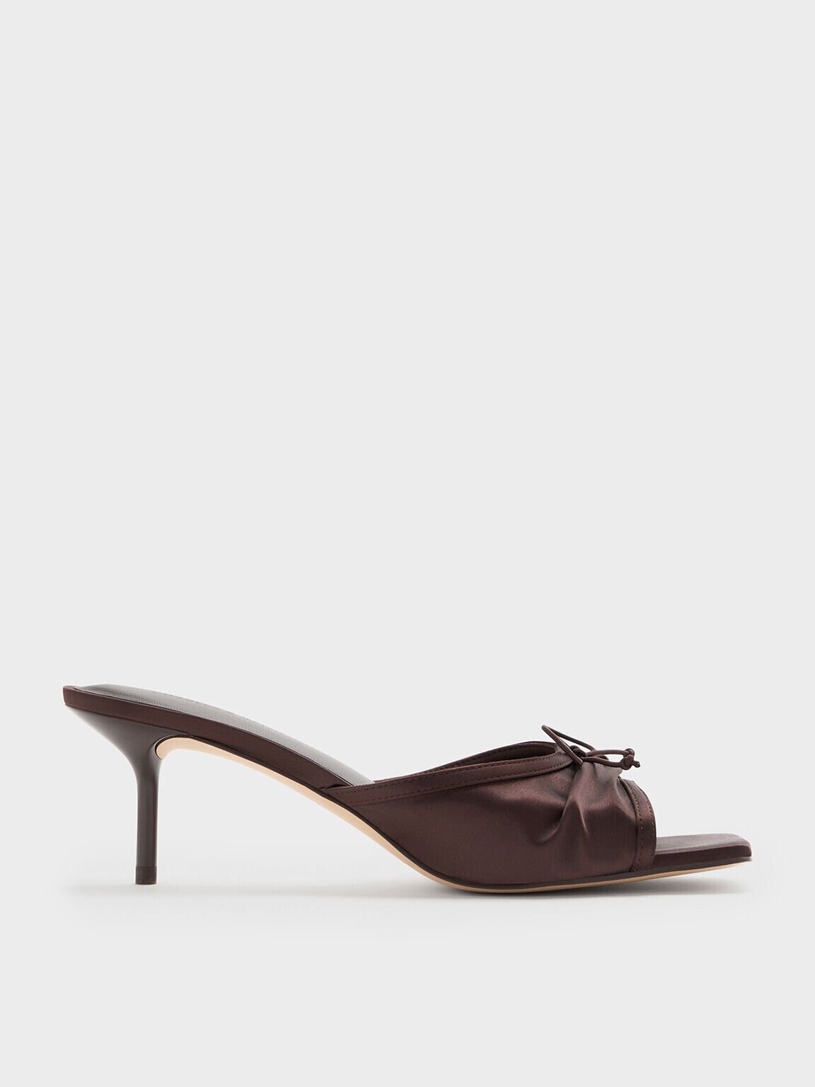 CHARLES & KEITH ルーシュド ボウヒールミュール - ダークブラウン