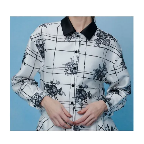 LOULOU WILLOUGHBY SILK COフラワーチェックシャツブラウス
