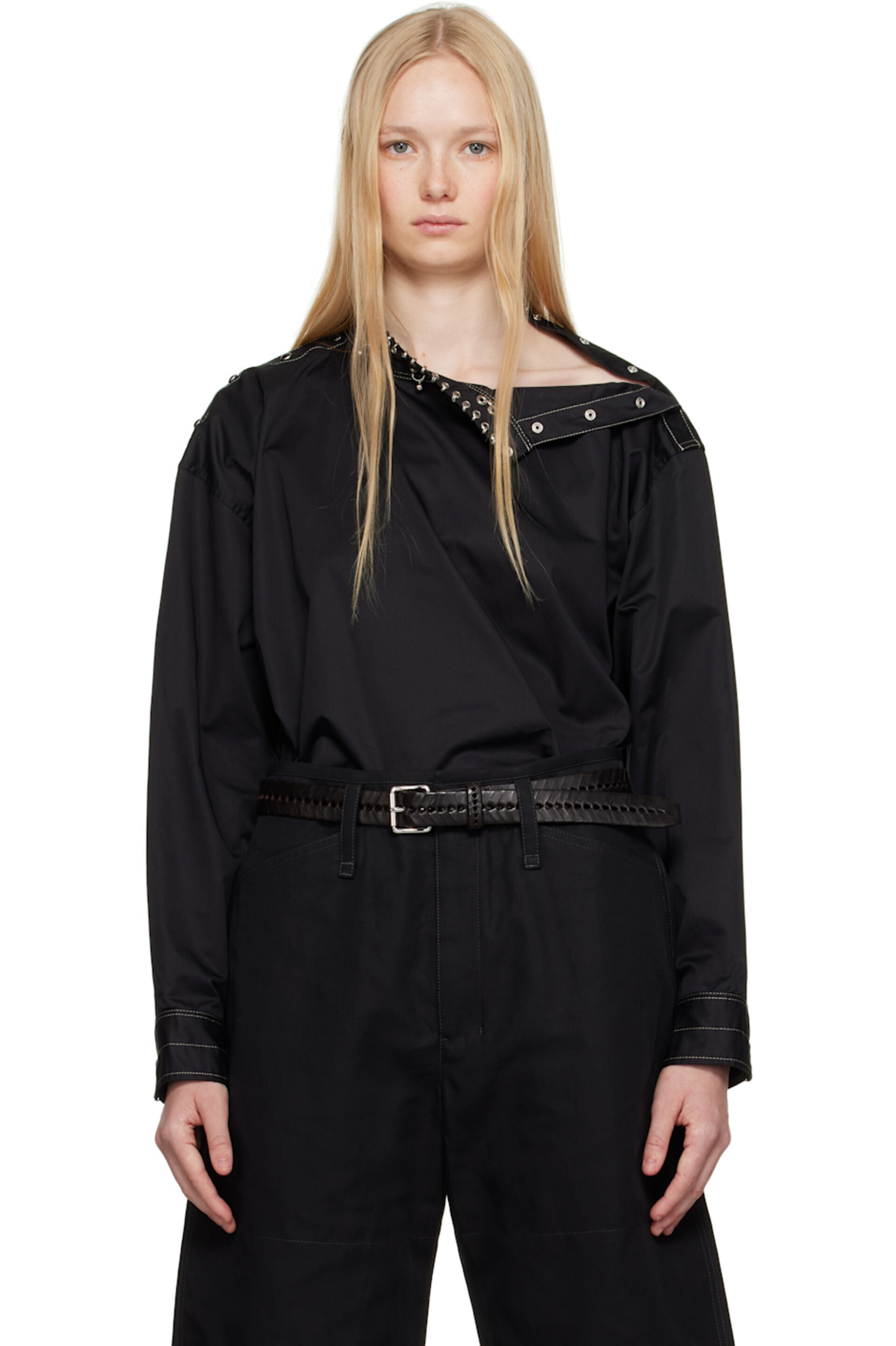 LEMAIRE ブラック Embellished Metal トップス