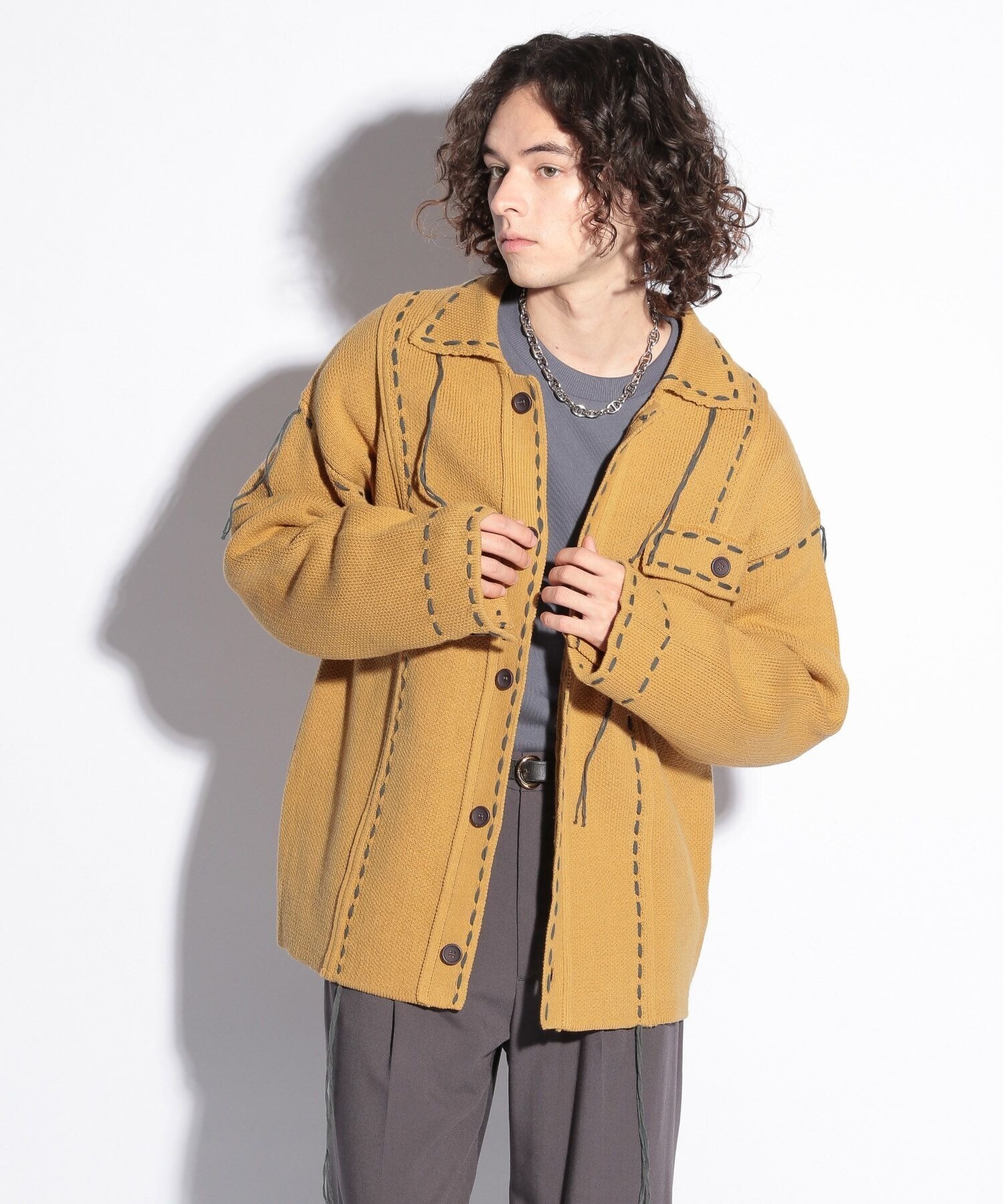 HARE ハンドステッチラインニットシャツ