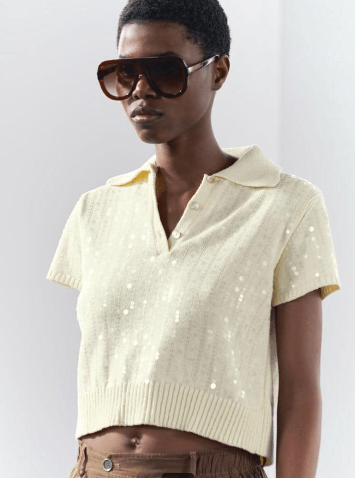 ZARA スパンコールニット ポロトップス