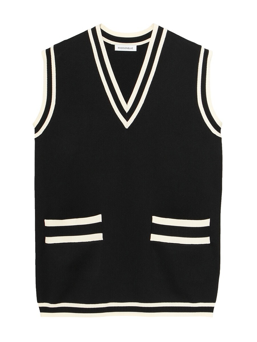 MADISONBLUE BI-COLOR DEEP V NECK VEST
