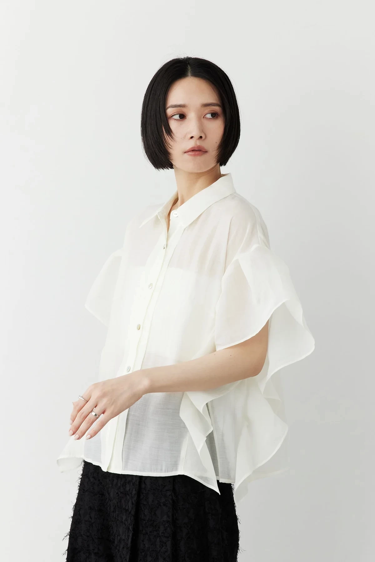 Limue シアーフリルスリーブブラウス