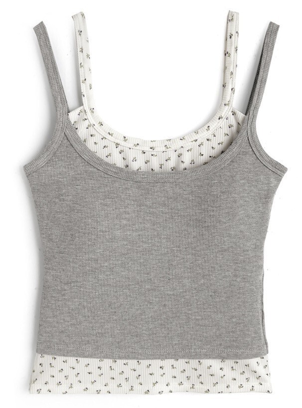 GRL カップ付き小花柄レイヤード風キャミソールトップス