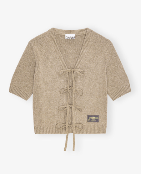 GANNI Brown Future Wool Mix Short Sleeve Cardigan