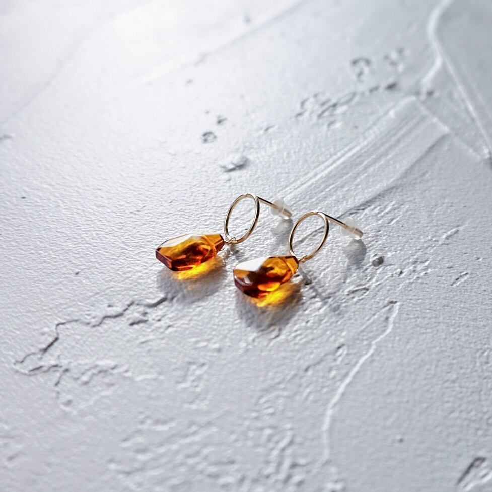 m a r i n a JEWELRY 14Kgf*天然琥珀 ring pierced earrings