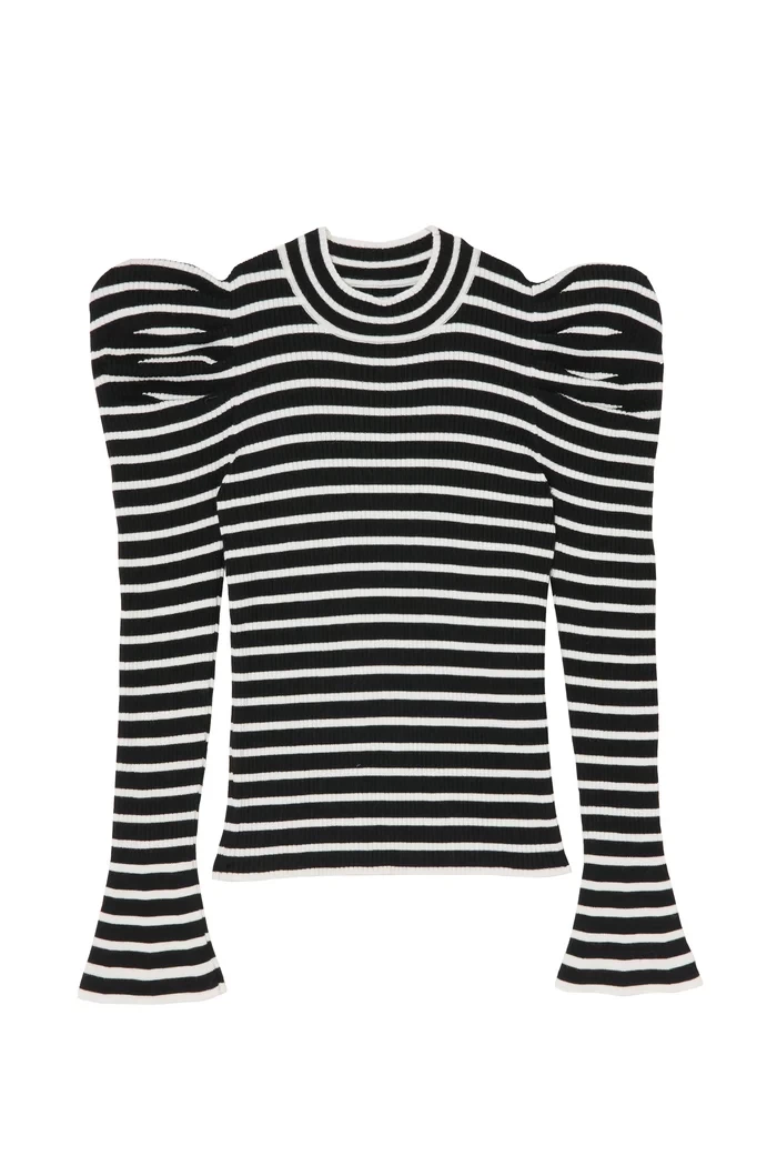 Herlipto Volume Sleeve Stripe Knit Top