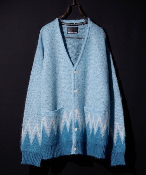 NUMBER (N)INE ZIGZAG JACQUARD MOHAIR KNIT CARDIGAN