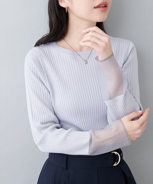 natural couture 袖口シアーリブニット