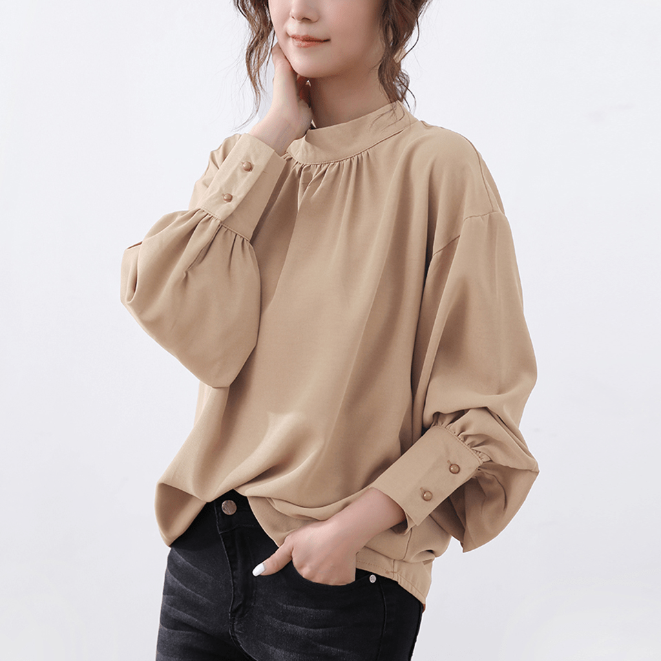 Doux Belle 可愛いバルーン袖 スタンドカラーブラウス