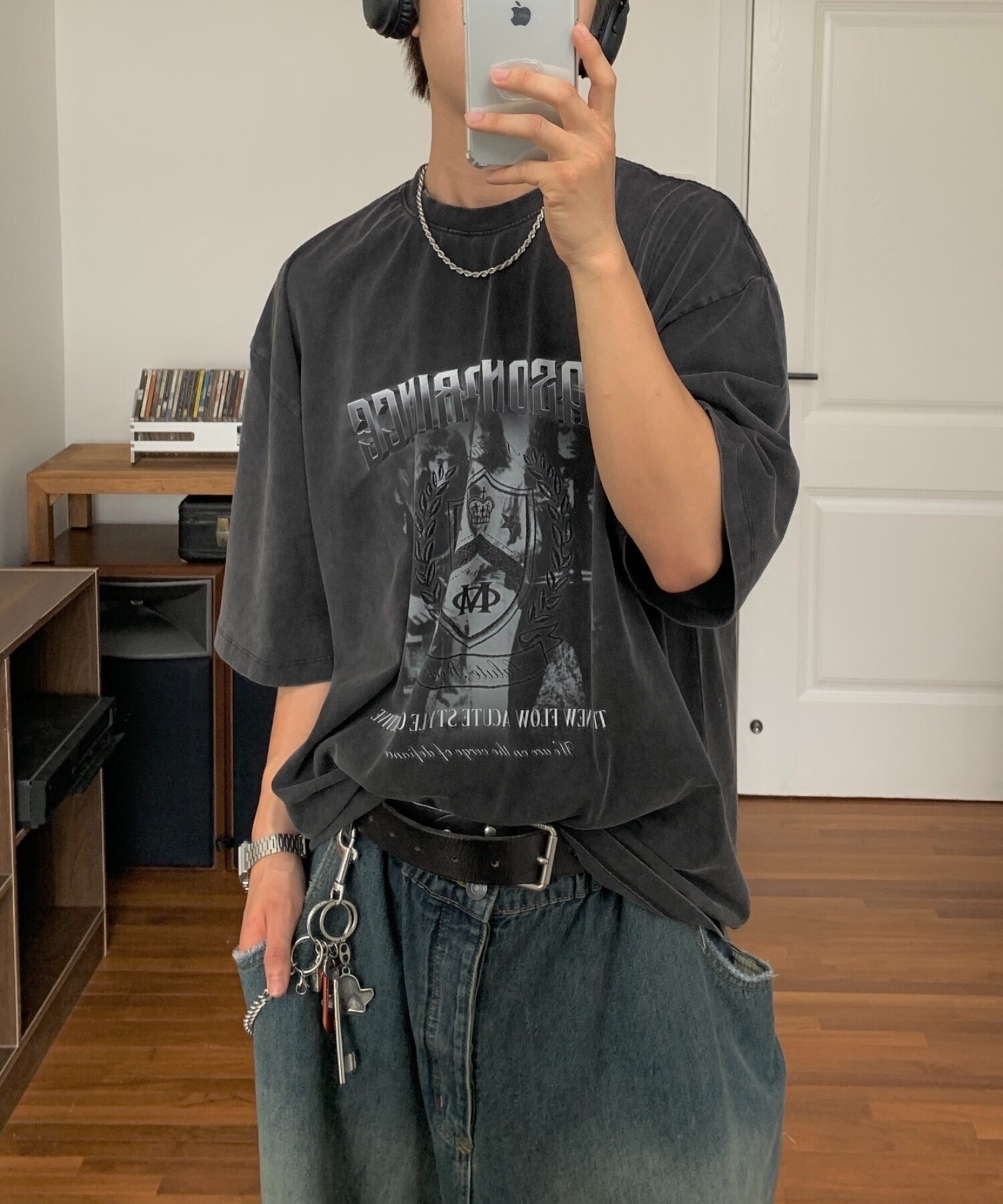 MASONPRINCE ビッグシルエット ヴィンテージ加工 MPオリジナルプリント バンドTシャツ
