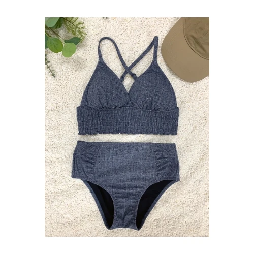 PEAK&PINE デニム風ショルダー三角ビキニ
