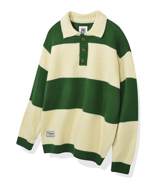 VISION STREET WEAR VSW Washable Stripe Polo Knit Green
