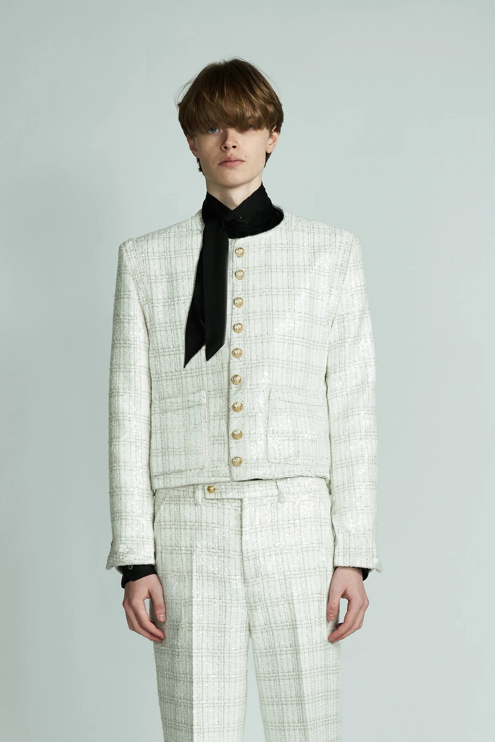 GALAABEND No Collar Cropped Militaly JK WHITE×SILVER