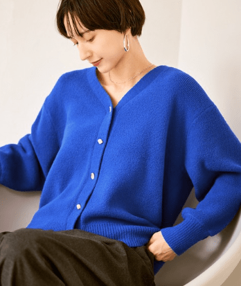ROPE\' PICNIC スフレニットシリーズ 変形メタルボタンミドル丈カーディガン