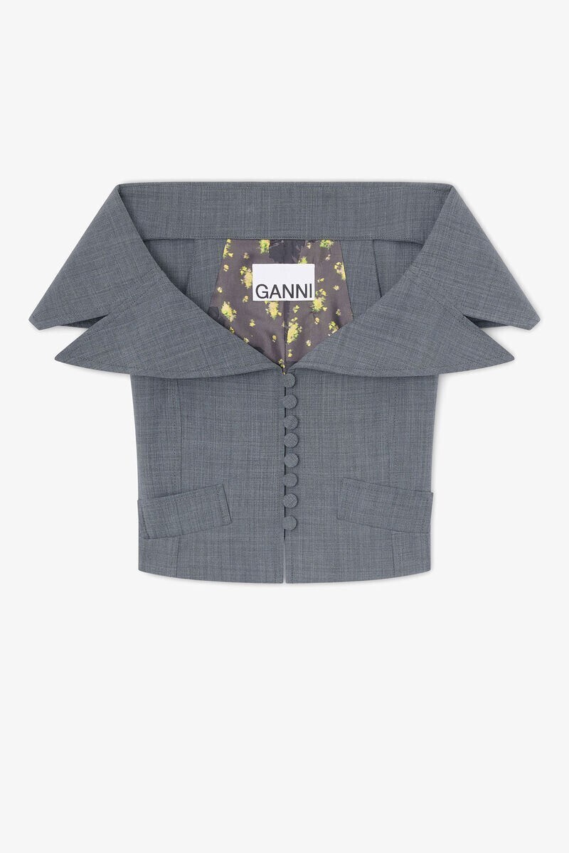 GANNI Vest in Grey Wool Melange