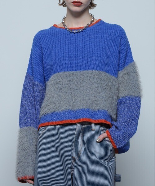ROSE BUD クロップドブロッキングニット
