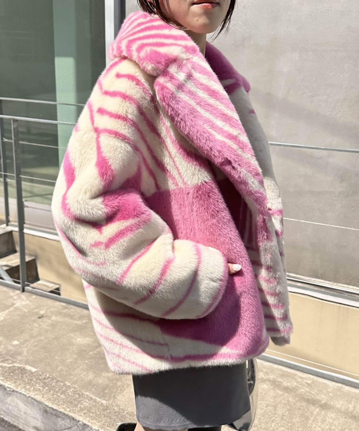 jakke プリントファーコート